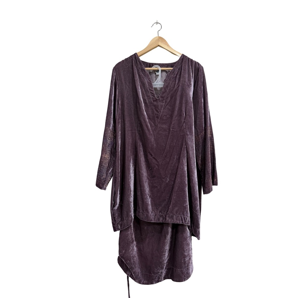 Blue Fish Velvet Tunic and Maxi Skirt Set Purple Silk Blend Size 1 Lagenlook